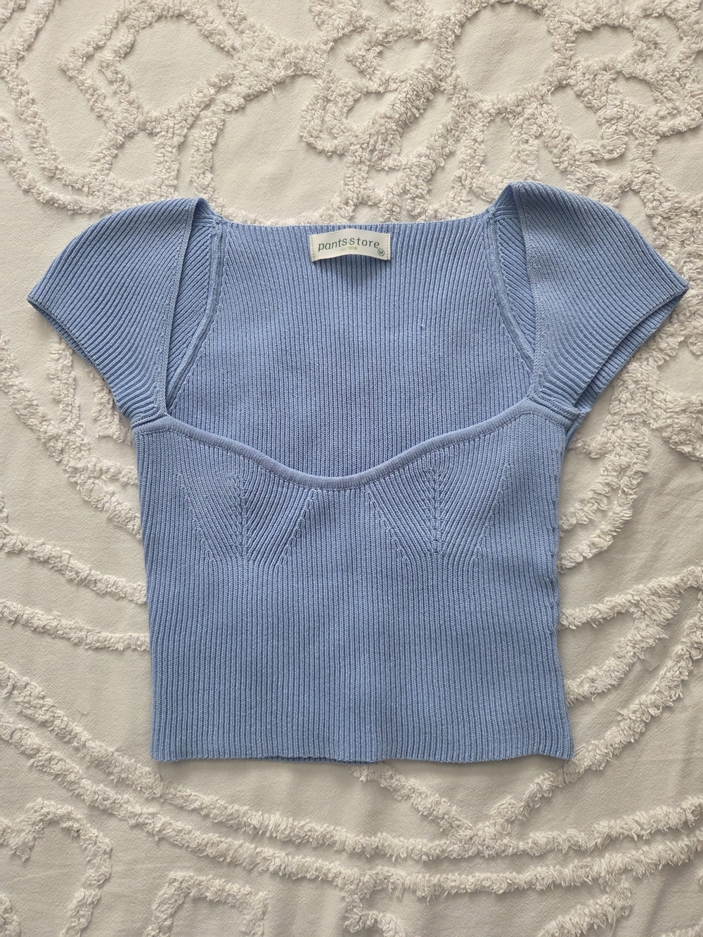 pantstore Light Blue Ribbed Square-Neck Crop Top